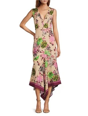 NWT Belle by Badgley Mischka Saylor Crepe Printed V-Neck Dress Size 12 $249 - Изображение 1 из 4