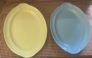 Vintage 2) Lu-Ray Pastels T.S.&T. USA 13.25” Platters Pale Yellow + Blue 1940’s - Picture 1 of 10