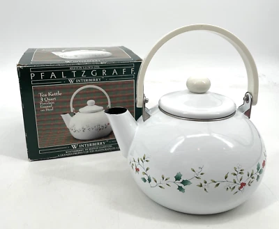 Pfaltzgraff Winterberry White 3-Quart Enamel on Steel Tea Kettle Box porcelain - Image 1 of 4