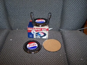PEPSI COLA BLAU ROT & WEISS 5-teiliges Untersetzer-Set mit Chrom-Caddy - Bild 1 von 3