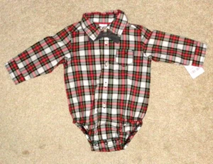Carters Baby Boys Romper Plaid Shirt Bow Tie Long Sleeve Size 3 Months New - Picture 1 of 3