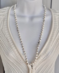 VINTAGE 14K MASSIV GOLD HOWLITH WEISSER RUNDER STEIN PERLENKETTE - 29" LANG - Bild 1 von 6