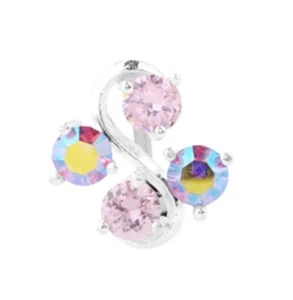 Belly Ring Top Down Pink/Aurora Gems Non Dangle Naval Steel - Picture 1 of 3