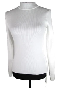 White Mock Neck Long Sleeve Sweater XS commense Rib Knit Acrylic Polyamide 8-335 - Picture 1 of 11