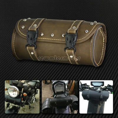 PU Leather Tool Bag Handlebar Saddlebag Roll Barrel Motorcycle Fit For Harley - Image 1 of 4