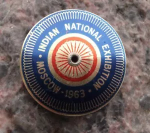 Distintivo spilla ruota Ashoka Chakra mostra nazionale indiana Mosca 1963 - Foto 1 di 2