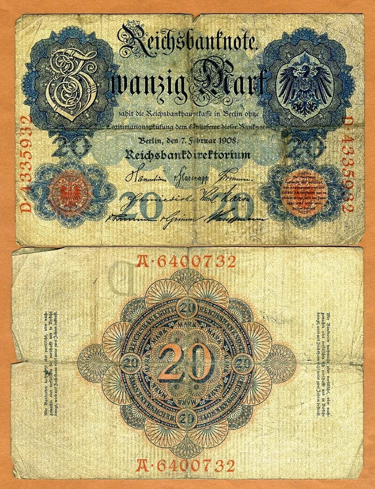 Alemania, 20 marcos, 1908, P-31, justo a bueno Foto 1 de 1