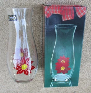 7" CHRISTMAS ⛄ POINSETTIA GLASS VASE by PASABAHCE, NEW in BOX, Made in TURKEY - Picture 1 of 4