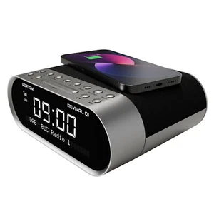 DAB+ FM Radio Clock Alarm Wireless Charger - AZATOM Revival Q1 Silver (R) - Picture 1 of 8
