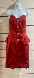 Vintage 80s Karen Okada for Red Cocktail Formal Dress Peplum Rhinestone GLAM 10 - Picture 1 of 5