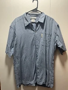 Camisa Columbia Para Hombre Abotonada Manga Corta Algodón Azul A Cuadros Talla XL - Imagen 1 de 5