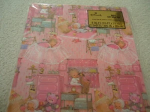 Vintage Hallmark Baby Girl Bassinett Wrapping Paper 2 Sheets 20 ¼” X 28 ½” - Picture 1 of 3