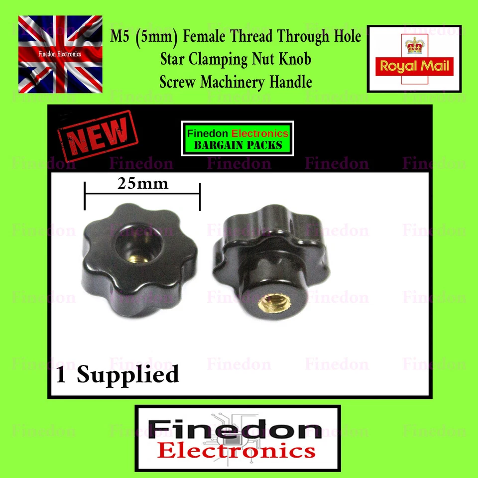 M5 (5mm) 25mm Through Hole Star Clamping Knob Female Thread Fixing Thumb Nut - Image 1 of 1