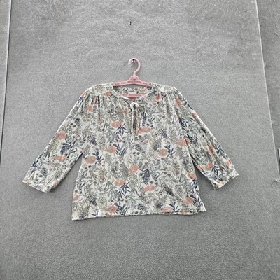 Lucky Brand Women Blouse L/G Multicolor Floral Round Neck Peasant Tie Neck - Image 1 of 4