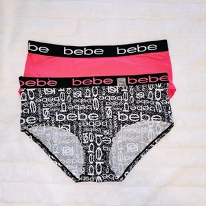 NUEVO SIN ETIQUETAS (2) BEBE Mujer 2XL Logo Calzoncillos Negro Rosa - Imagen 1 de 5