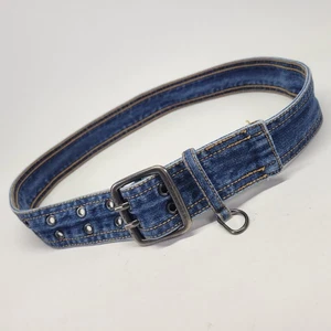 Tommy Hilfiger Denim Belt 32 34 Jean Double Pin Buckle D Ring Keeper Blue - Picture 1 of 11