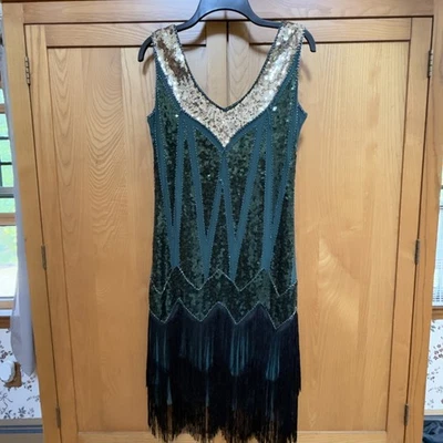 Vestido de mujer con solapa talla S/M borla brillo cuentas columpio años 20 gran Gatsby Foto 1 de 2