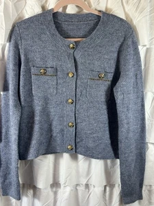 Alpaka Wollmischung blau Wolle Strickjacke gold "M" Knöpfe Gr. Medium ohne Markenetikett - Bild 1 von 6