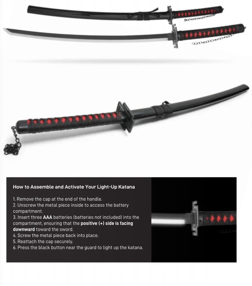 Ichigo Kurosaki Bonkai Bleach Samurai Katana Sword&Sheath Metal Led Light - Image 1 of 1