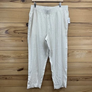 Old Navy Hose XL Leinen weites Bein Pull On beige weiß Streifen Coastal Neu mit Etikett B144 - Bild 1 von 14