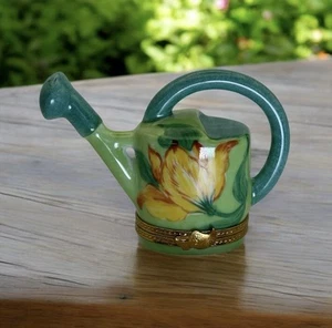 Limoges Spring Green Watering Can Porcelain Trinket Box #2 Signed Jacques France - Picture 1 of 12