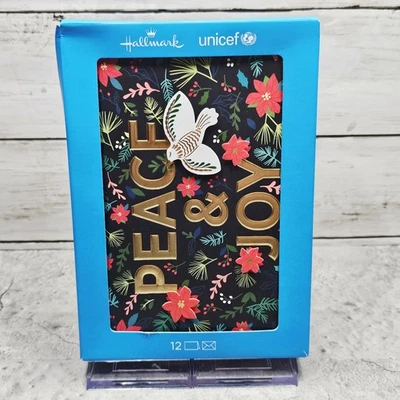 Hallmark Christmas Greeting Card UNICEF Box Set 12 Cards 3D Poinsettias Dove 5x7 - Image 1 of 4