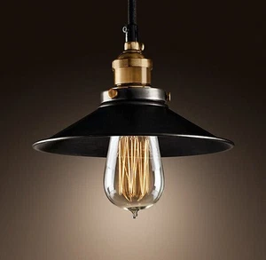 Lámpara de techo industrial moderna vintage de metal colgante de pantalla negra - Imagen 1 de 5