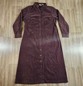 Vintage L.L. Abito camicia manica lunga in velluto a coste rosso fagiolo donna tg 14 - Foto 1 di 9