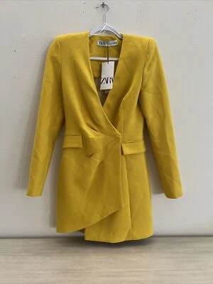 ZARA WOMAN LIMITED EDITION YELLOW DRAPED BLAZER DRESS SIZE S Asymmetric - Image 1 of 4