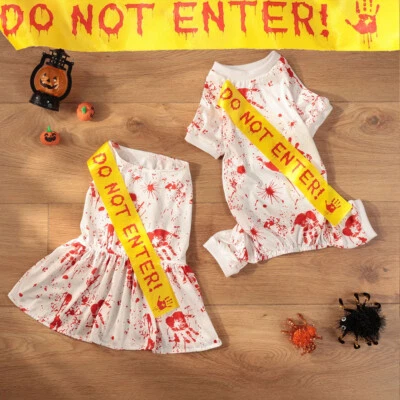 Halloween Tira de Sangre Estampado de Sello Ropa para Mascotas Faldas Cuatro Patas Perro Mono  Foto 1 de 4