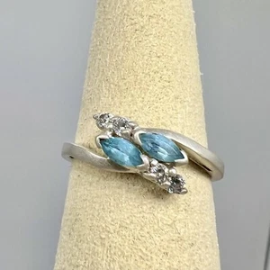 Vintage 925 Sterling Silber Ring Blautopas & klare CZ Steine Größe 6 - Bild 1 von 10