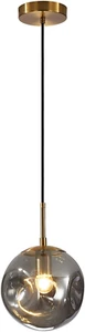 Mid Century Modern Gold Globe Pendant Lights Kitchen Island One Light Smoke Gray - Picture 1 of 9