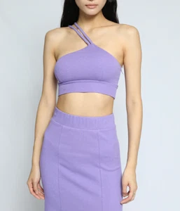 THE RANGE Bralette Size XS Violet Braided Strap One-Shoulder Crop Top NEW Bra - Picture 1 of 9