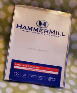 NUEVO papel de currículum Hammermill con marca de agua 100 hojas enlace suave azul corporativo - Imagen 1 de 3