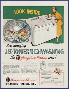 Vintage 1951 JET-TOWER Dishwasher Youngstown Kitchens Ephemera 1950's Print Ad - Picture 1 of 1