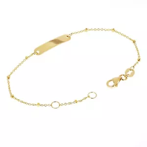 Italian 14k Yellow Gold Engravable Station Baby Kids ID Bracelet 6.25" 4mm 1.4g - Picture 1 of 4