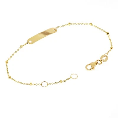 Italian 14k Yellow Gold Engravable Station Baby Kids ID Bracelet 6.25" 4mm 1.4g - Image 1 of 4