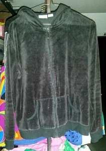 CHAQUETA CON CAPUCHA NEGRA KIM ROGERS PETITE TERCIOPELO TALLA PL - Imagen 1 de 4