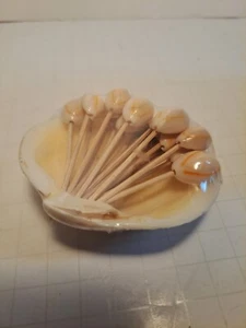 SEASHELL APPETIZER PICKS NEW PKG OF 24 3 INCH Snack Olive Sticks Tropical Luau - Picture 1 of 6