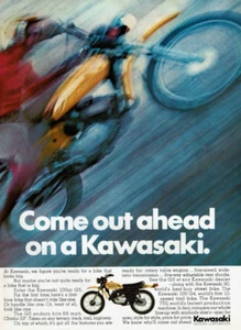 1972 Vintage Print Ad Come out ahead on a Kawasaki 100cc G5 Enduro Yellow Black - Picture 1 of 2