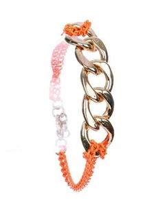 Damen vergoldet Armband Starke Kettenglieder mit Kettenglieder in Neon Orange Lä - Picture 1 of 2