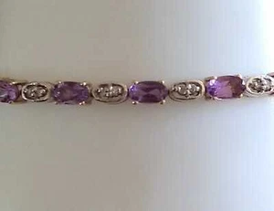 Elegant Style 9 Carat Gold Real Amethyst Tennis Bracelet and Real Diamond. - Picture 1 of 6