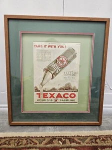 Vintage 1923 Texaco Motor Oils Gasoline Fine Engine Color Advertisement Framed - Picture 1 of 4