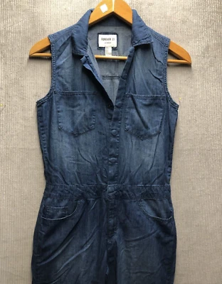 Jersey de mezclilla Forever 21 talla pequeña sin mangas con botones a presión Foto 1 de 4