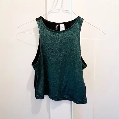 H&M Divided Sparkly Tank Top Small Black Green Viscose Polyamide - Image 1 of 4
