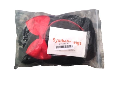 Cosplay Black Wig Red Bow Headband Brand new curly bob style Synthetic Costume - Image 1 of 4