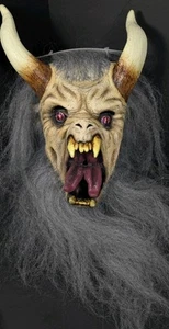 Krampus grau gehörnter Teufel Monster Erwachsene Latex Halloween Maske neu mit Etikett - Bild 1 von 5