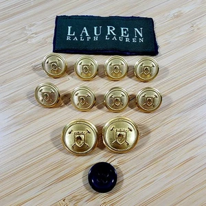 Lauren Ralph Lauren Brass Blazer Button Set 10 Crest Shield Waterbury 1 Blue Std - Picture 1 of 6