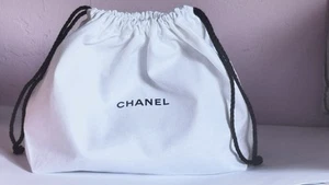 Chanel Organic Cotton Cosmetic Bag White Drawstring Dust Pouch 1p Makeup 27x18cm - Picture 1 of 9