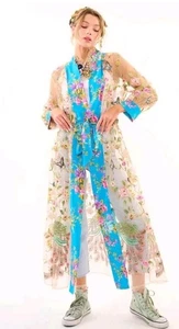 Aratta Plumero Transparente Kimono S Bordado Floral Pavo Real Pájaros Mariposas Hada - Imagen 1 de 24